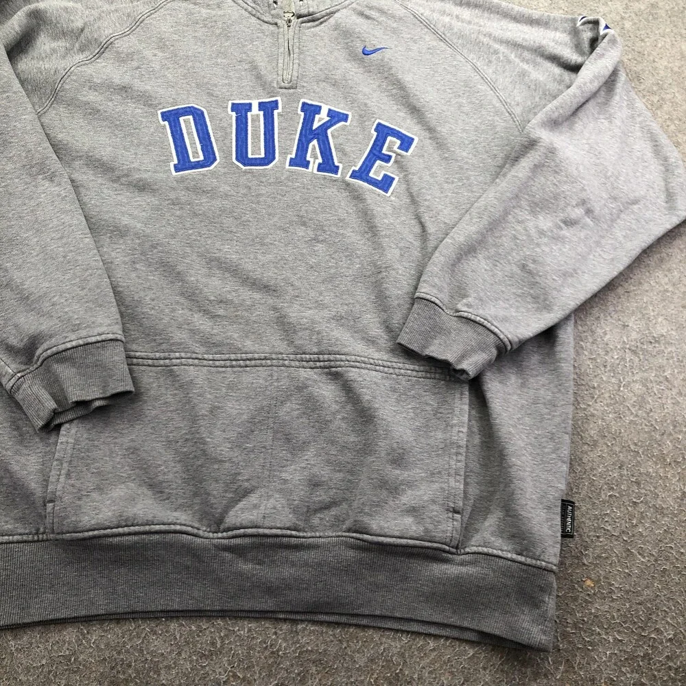 Vintage Duke Blue Devils Hoodie Mens XL Gray NCAA Nike 1/4 Zip Sweatshirt